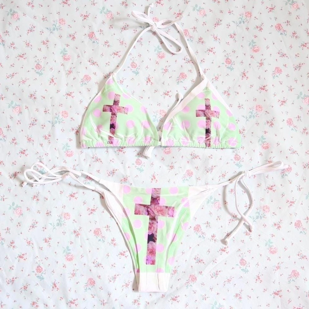 floral cross bikini set coquette grunge y2k